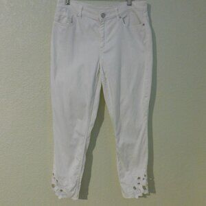 Elie Tahari Jeans 29 White Azella Low Rise Skinny Leg Cut Out Decorative Ankle